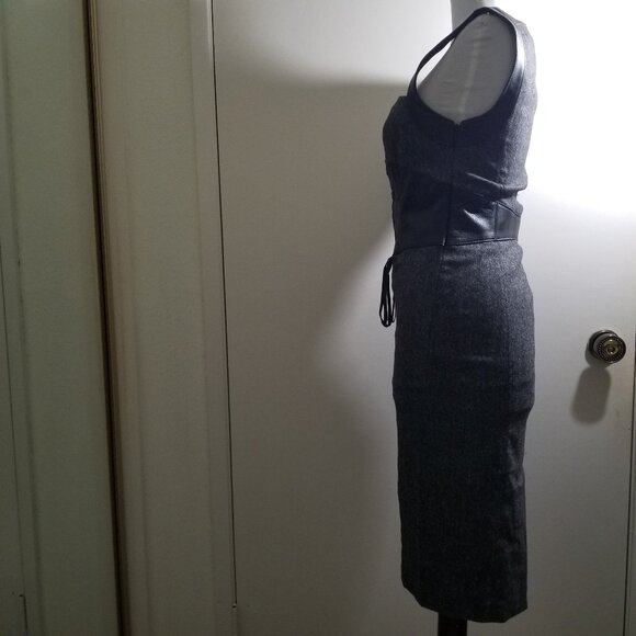 Bebe Brand pencil dress, size 4, grey with black leather - Picture 2 of 16